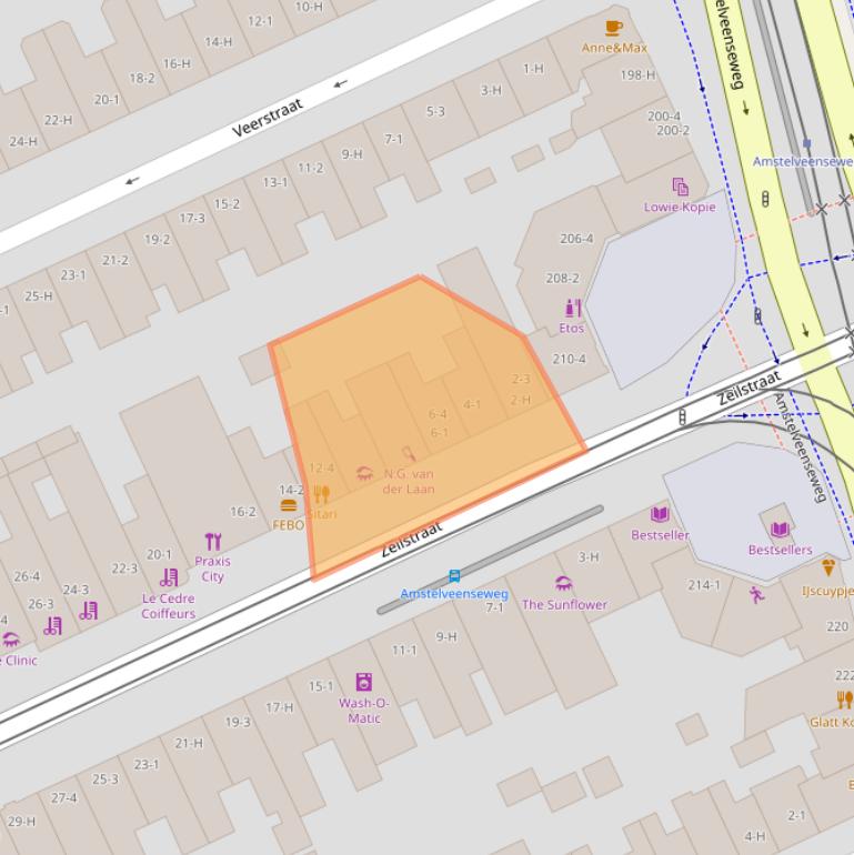 Kaart van postcodegebied 1075SG.