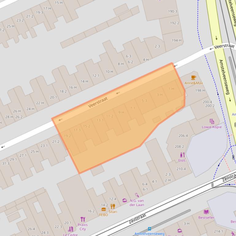 Kaart van postcodegebied 1075SL.