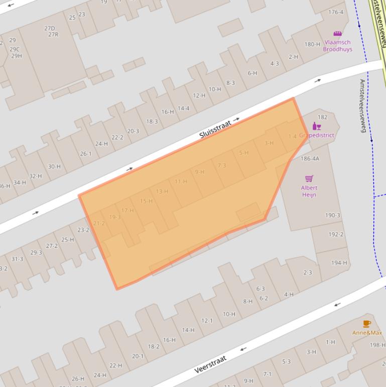 Kaart van postcodegebied 1075TA.