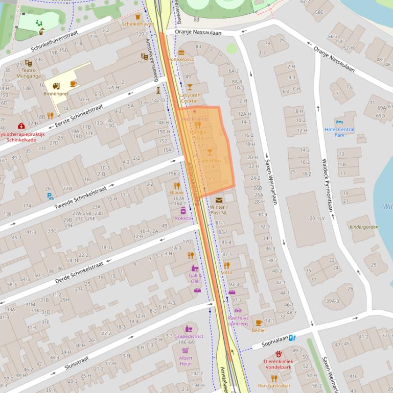 Kaart van postcodegebied 1075VV.