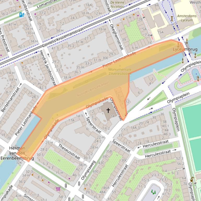 Kaart van postcodegebied 1076AA.