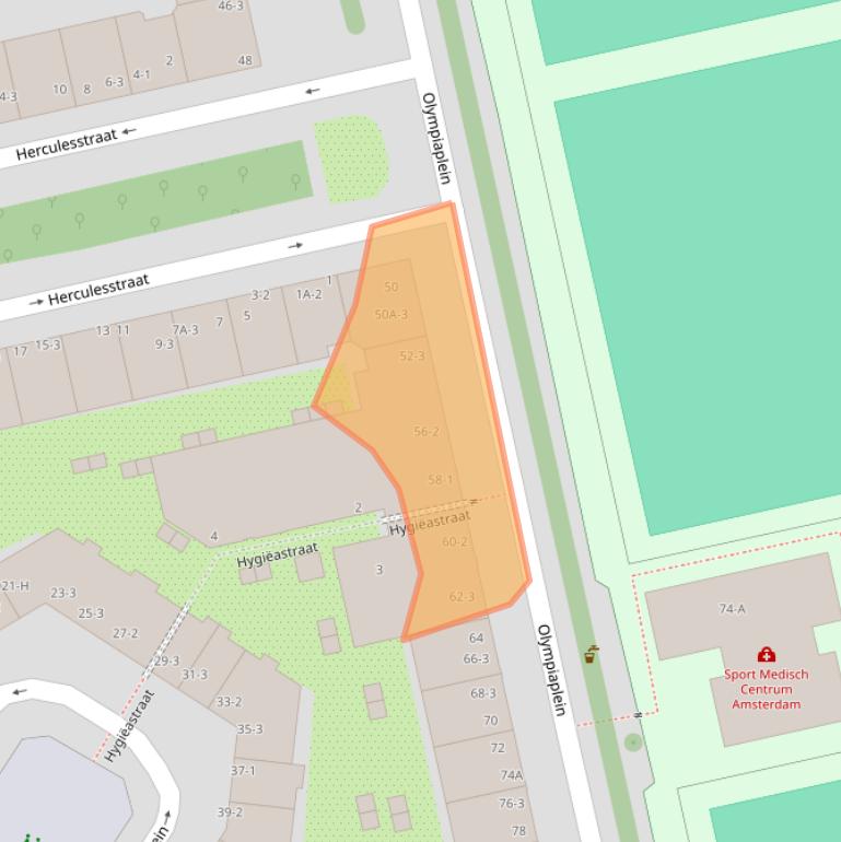 Kaart van postcodegebied 1076AE.