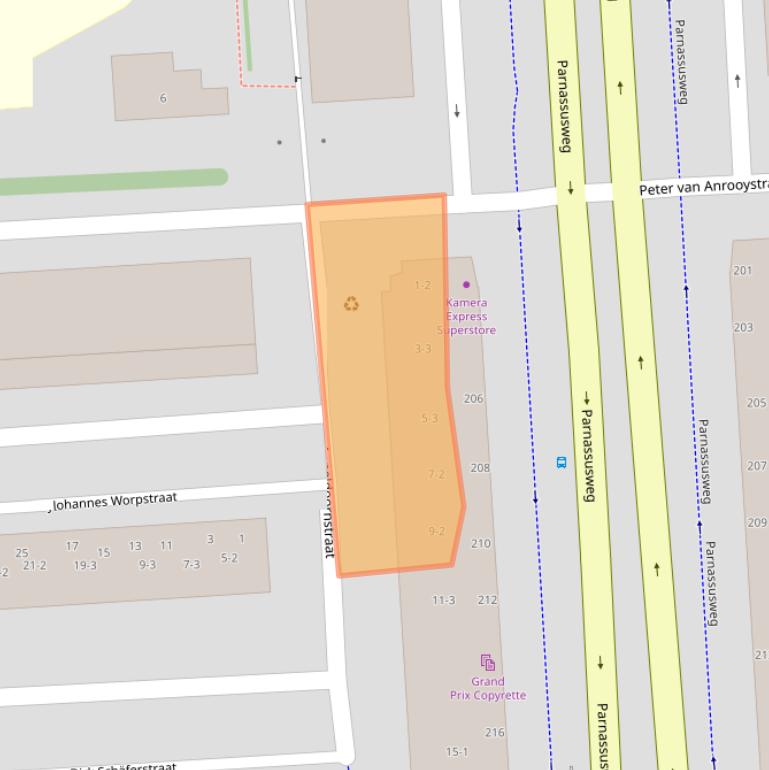 Kaart van postcodegebied 1076AW.