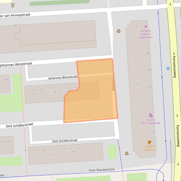 Kaart van postcodegebied 1076BC.