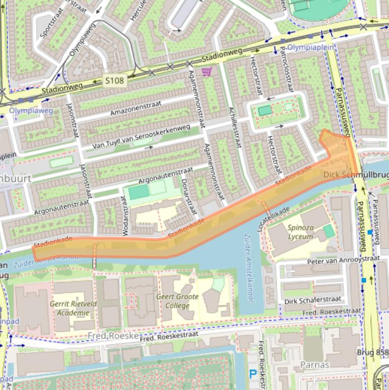 Kaart van postcodegebied 1076BJ.