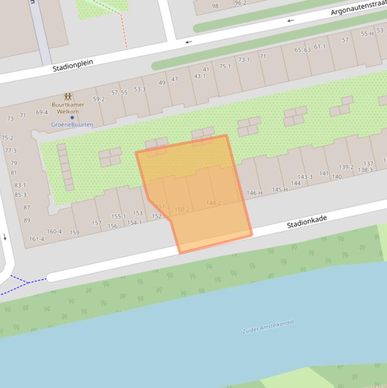 Kaart van postcodegebied 1076BW.