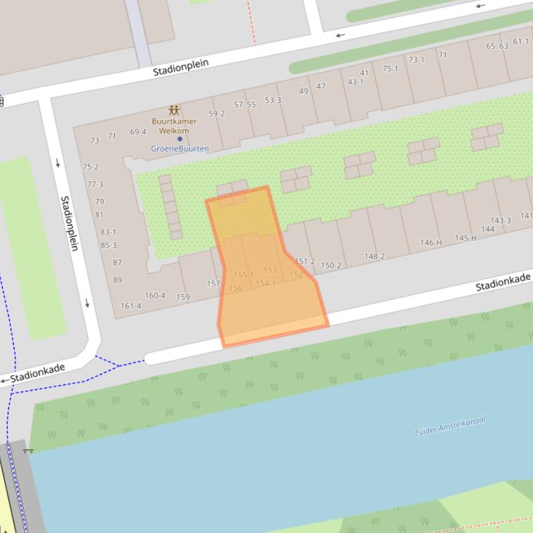 Kaart van postcodegebied 1076BX.