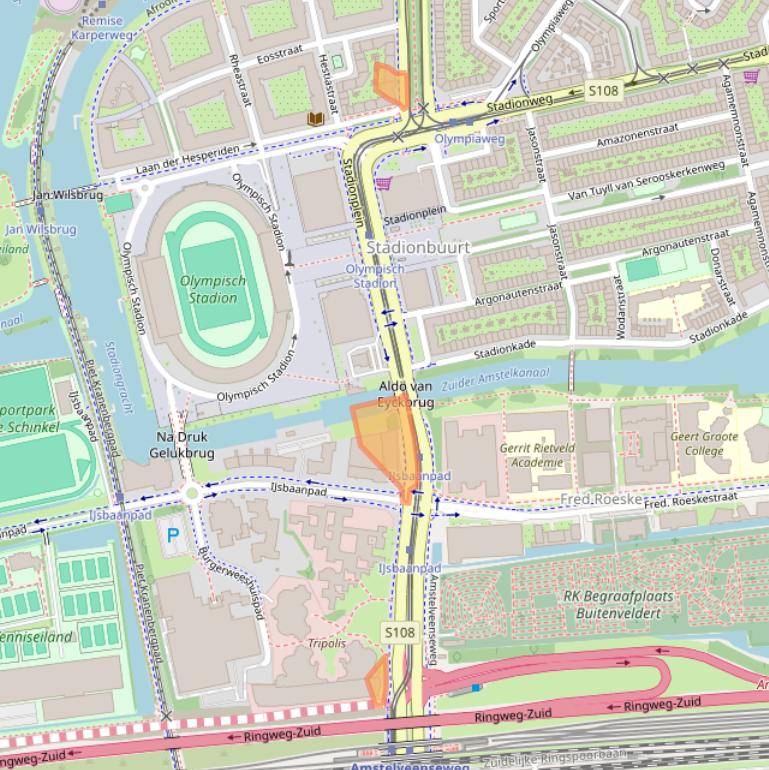 Kaart van postcodegebied 1076CT.