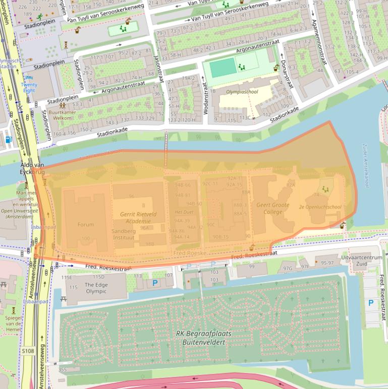 Kaart van postcodegebied 1076ED.