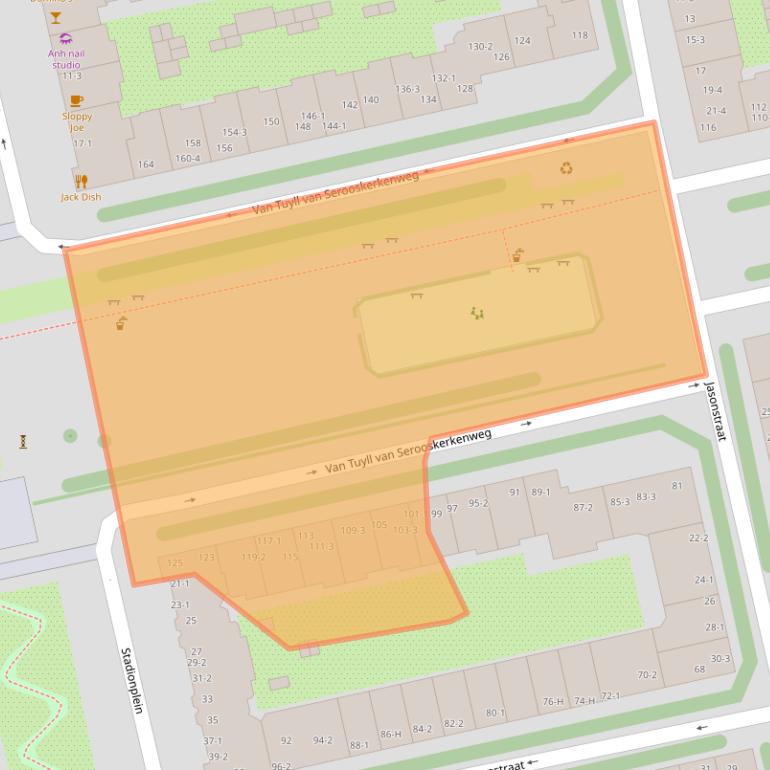 Kaart van postcodegebied 1076JJ.