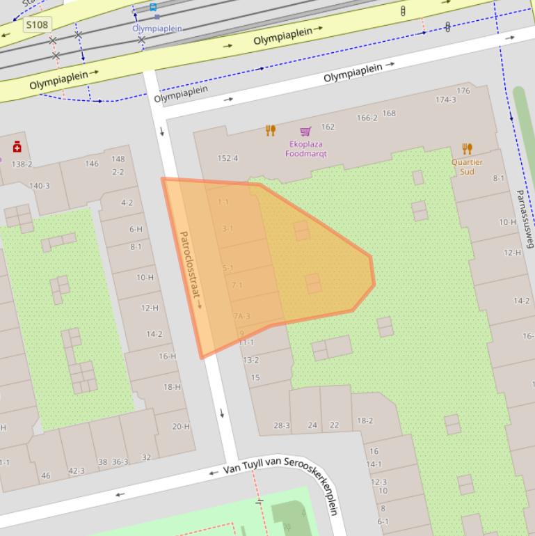 Kaart van postcodegebied 1076ND.