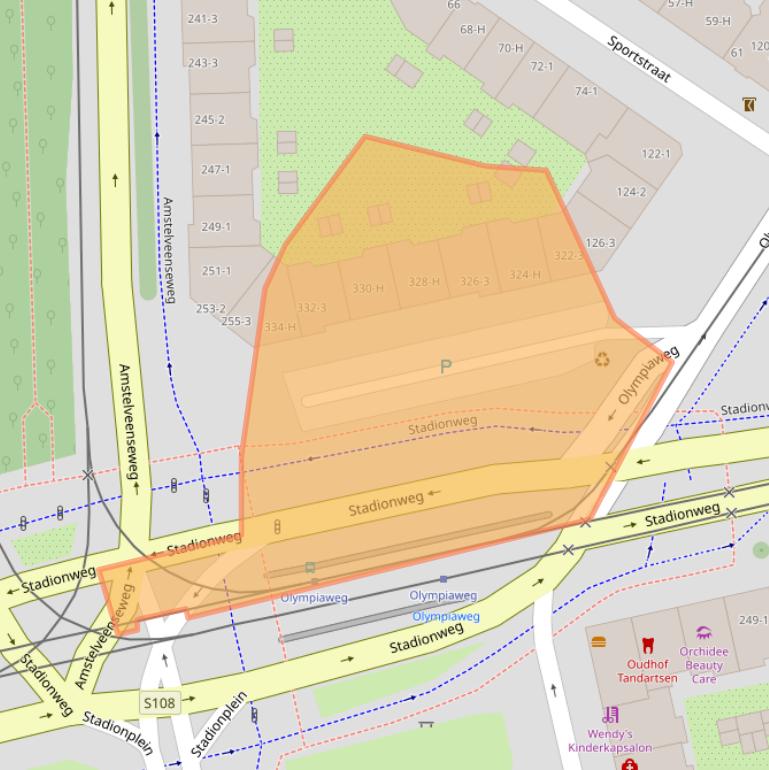 Kaart van postcodegebied 1076PL.
