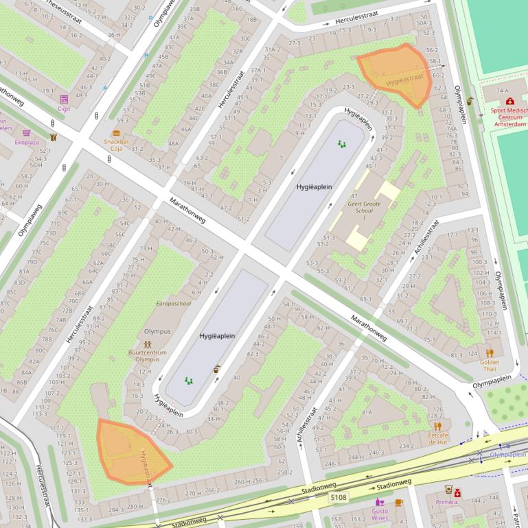 Kaart van postcodegebied 1076RM.