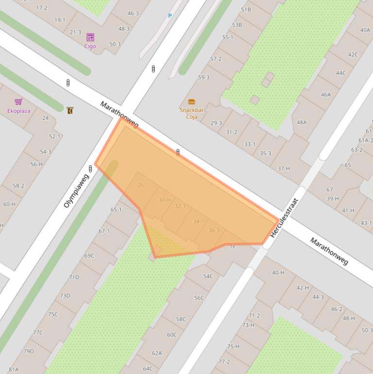 Kaart van postcodegebied 1076TJ.