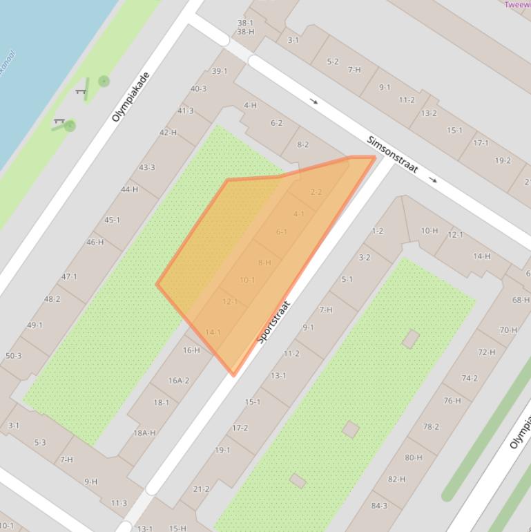 Kaart van postcodegebied 1076TV.