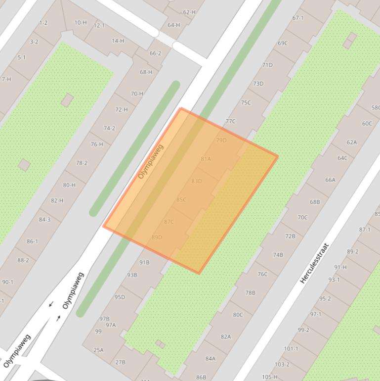 Kaart van postcodegebied 1076VS.