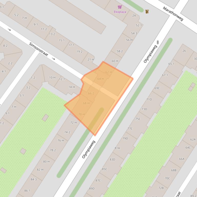 Kaart van postcodegebied 1076XC.