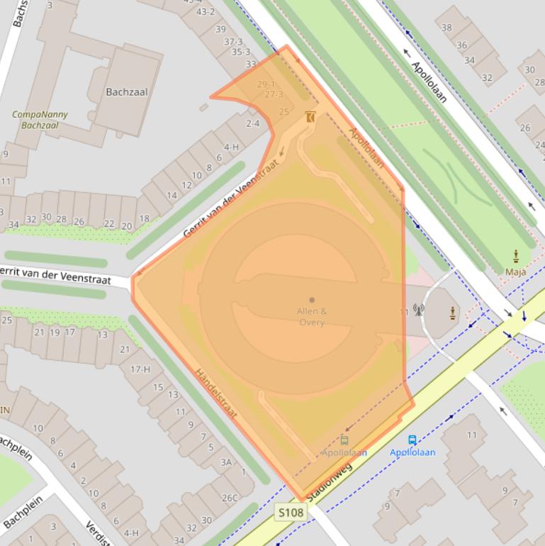 Kaart van postcodegebied 1077AB.