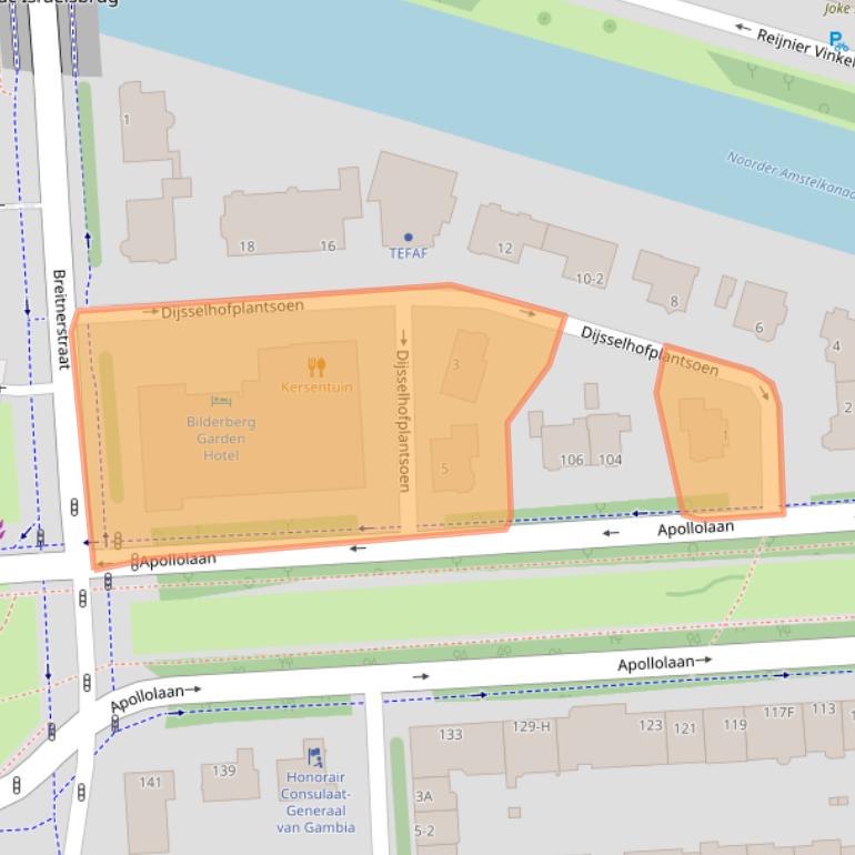 Kaart van postcodegebied 1077BJ.