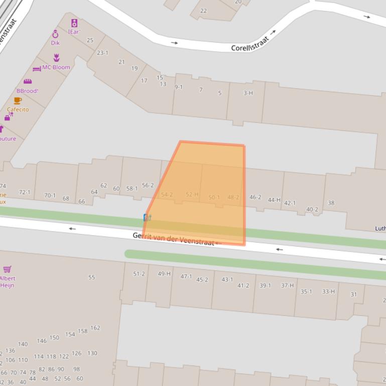 Kaart van postcodegebied 1077EG.