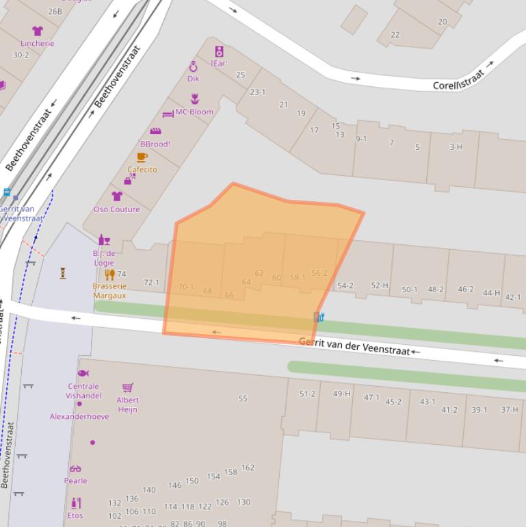 Kaart van postcodegebied 1077EH.