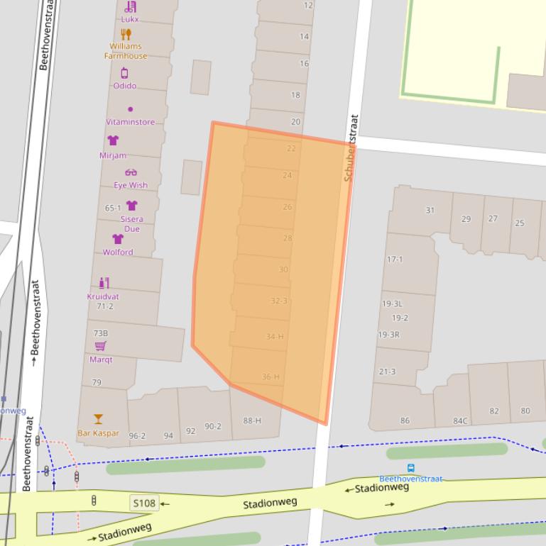 Kaart van postcodegebied 1077GT.