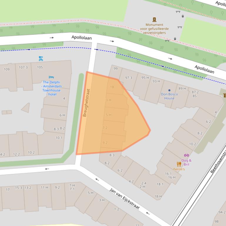 Kaart van postcodegebied 1077LB.