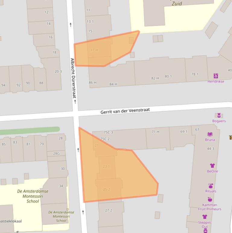 Kaart van postcodegebied 1077LT.