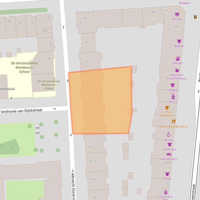 Kaart van postcodegebied 1077LV.