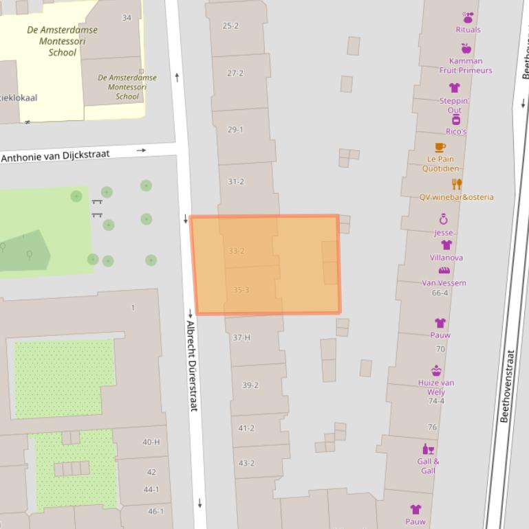 Kaart van postcodegebied 1077LW.
