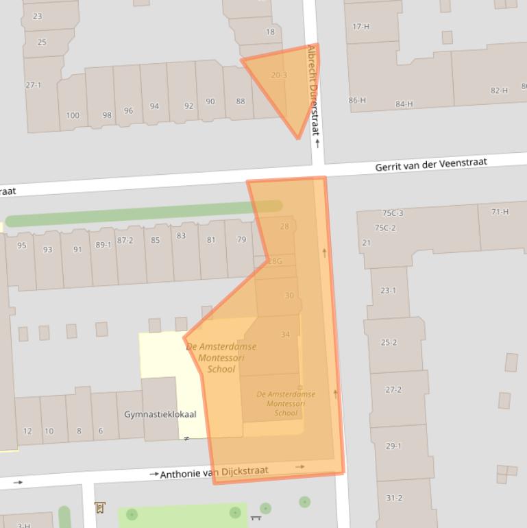 Kaart van postcodegebied 1077MA.