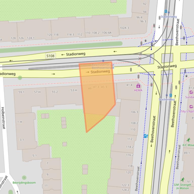 Kaart van postcodegebied 1077RX.