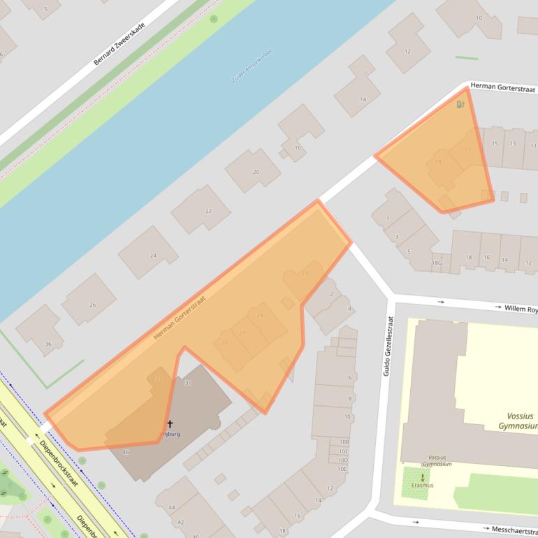 Kaart van postcodegebied 1077WE.