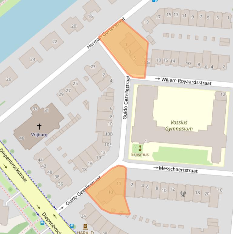 Kaart van postcodegebied 1077WN.