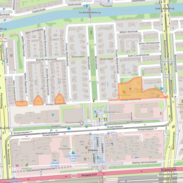 Kaart van postcodegebied 1077WX.