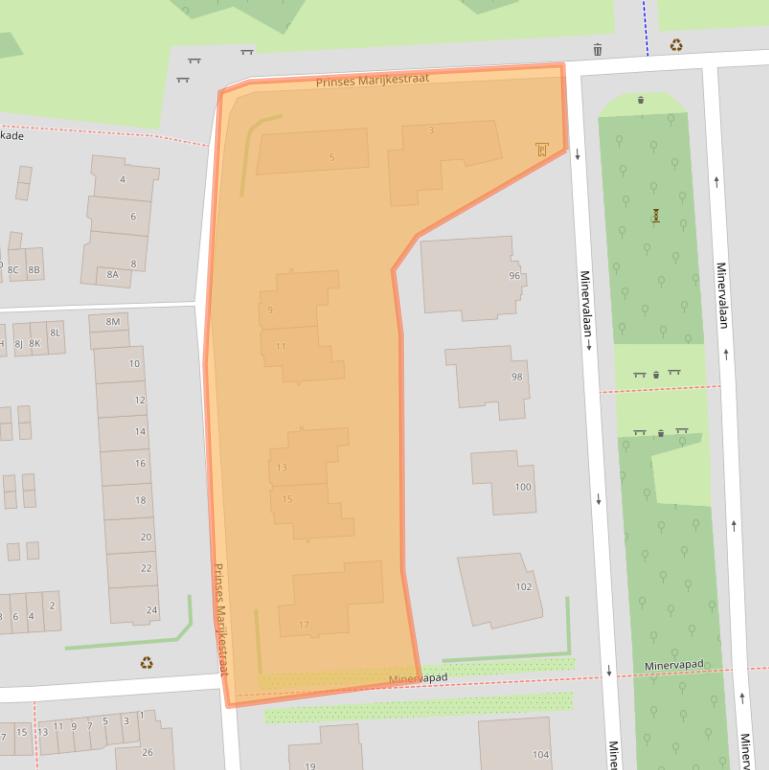 Kaart van postcodegebied 1077XA.
