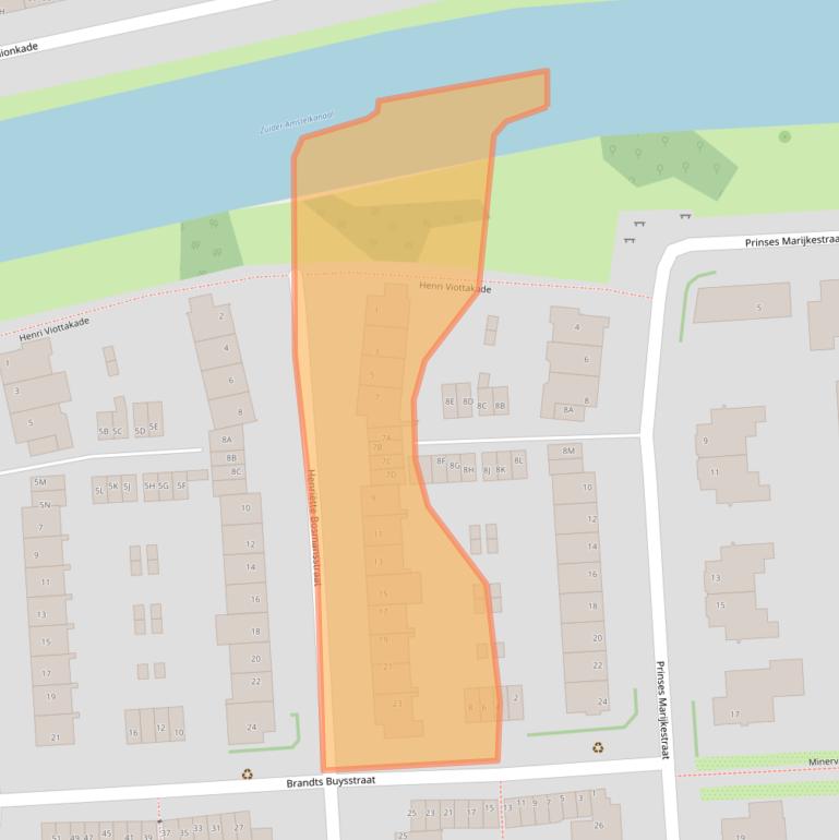 Kaart van postcodegebied 1077XE.