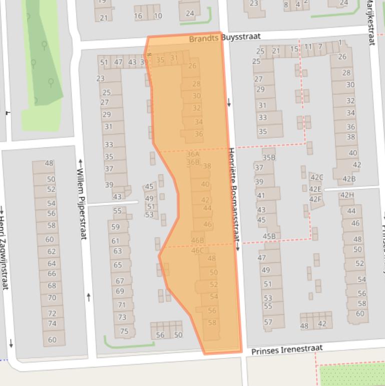 Kaart van postcodegebied 1077XJ.