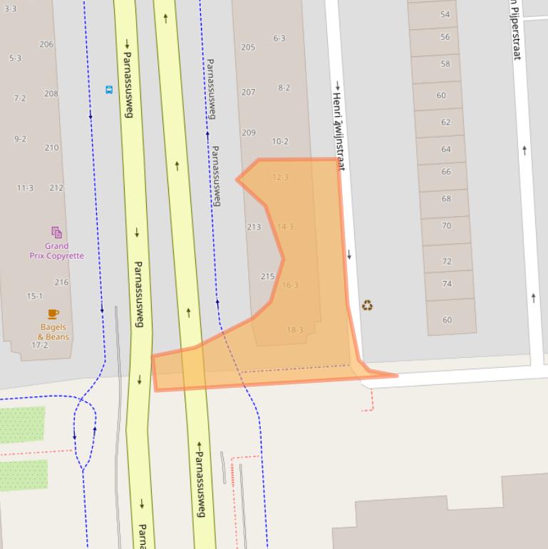 Kaart van postcodegebied 1077XR.