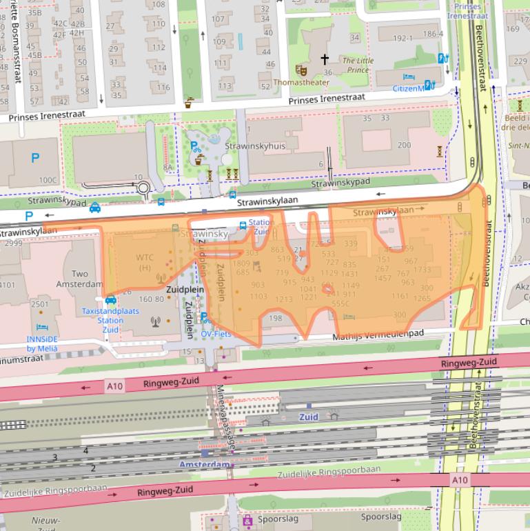Kaart van postcodegebied 1077XX.