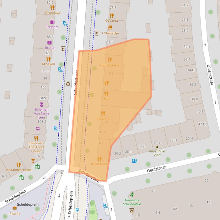 Kaart van postcodegebied 1078GJ.