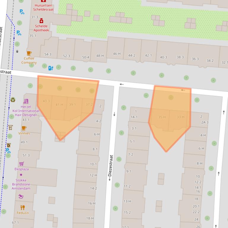 Kaart van postcodegebied 1078HS.