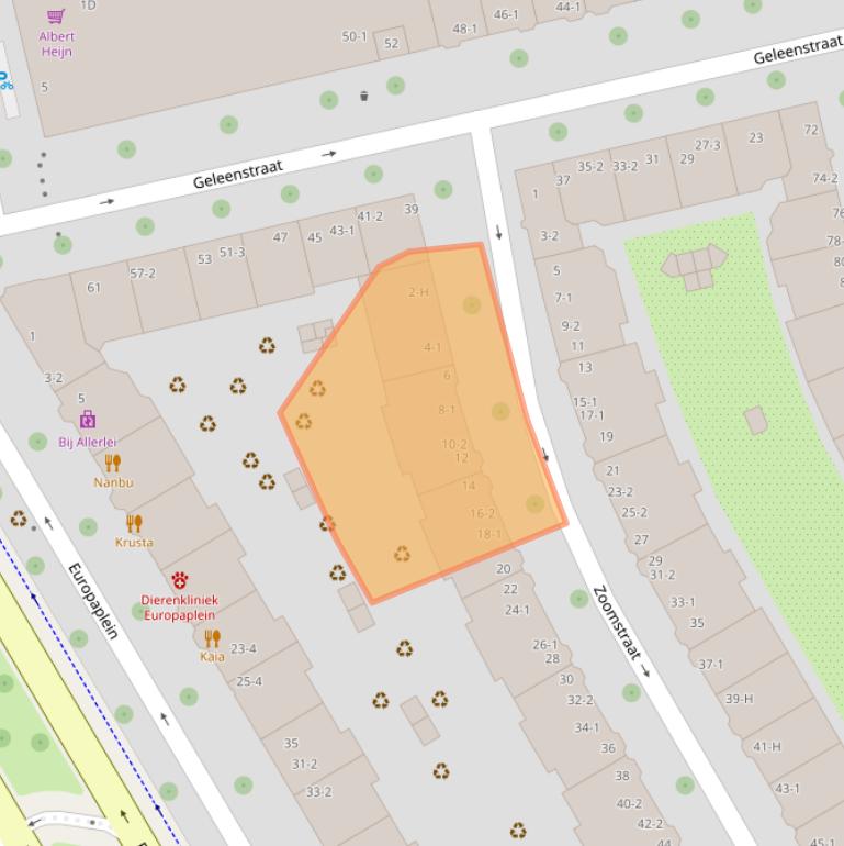 Kaart van postcodegebied 1078XJ.