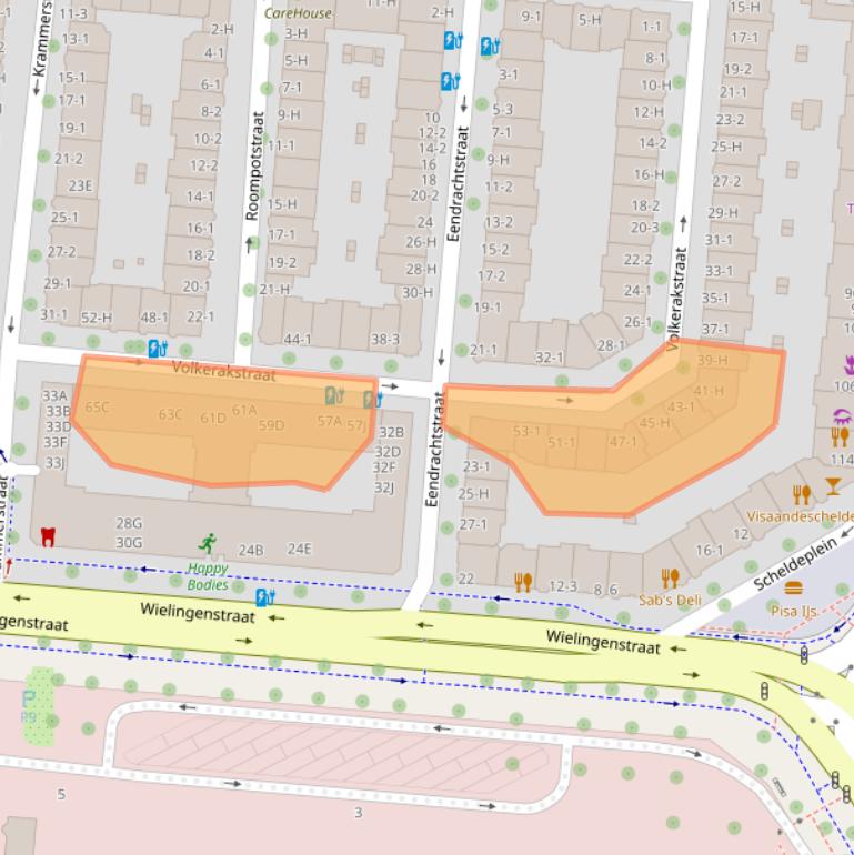 Kaart van postcodegebied 1078XP.