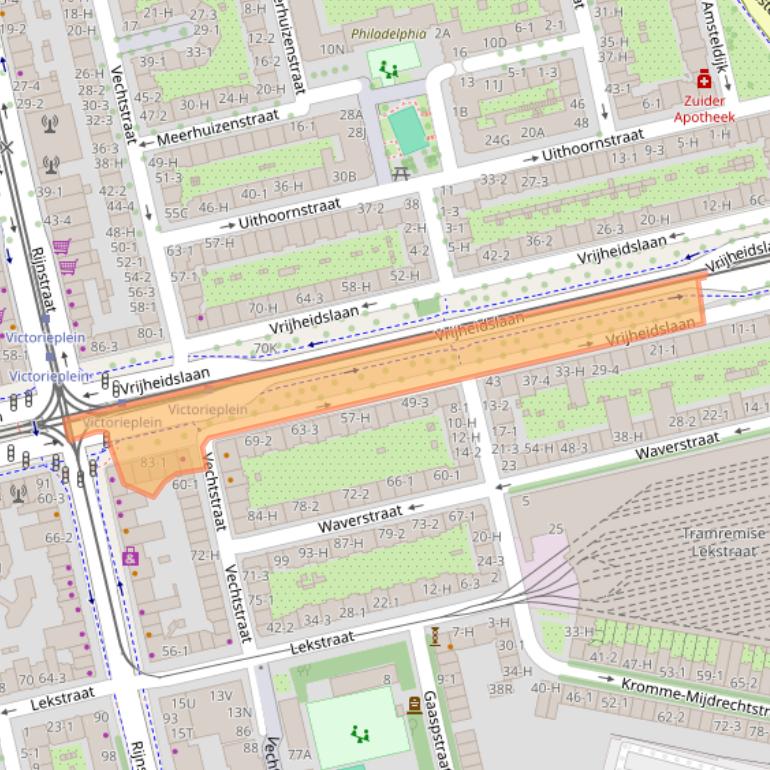 Kaart van postcodegebied 1079KH.