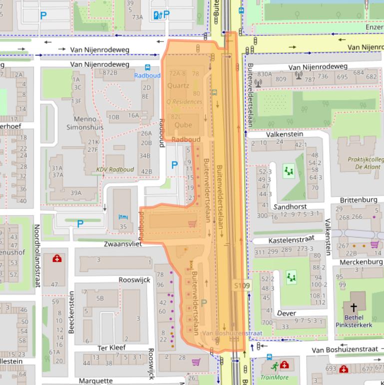 Kaart van postcodegebied 1081AB.