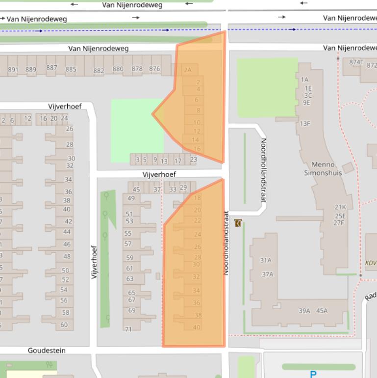 Kaart van postcodegebied 1081AT.