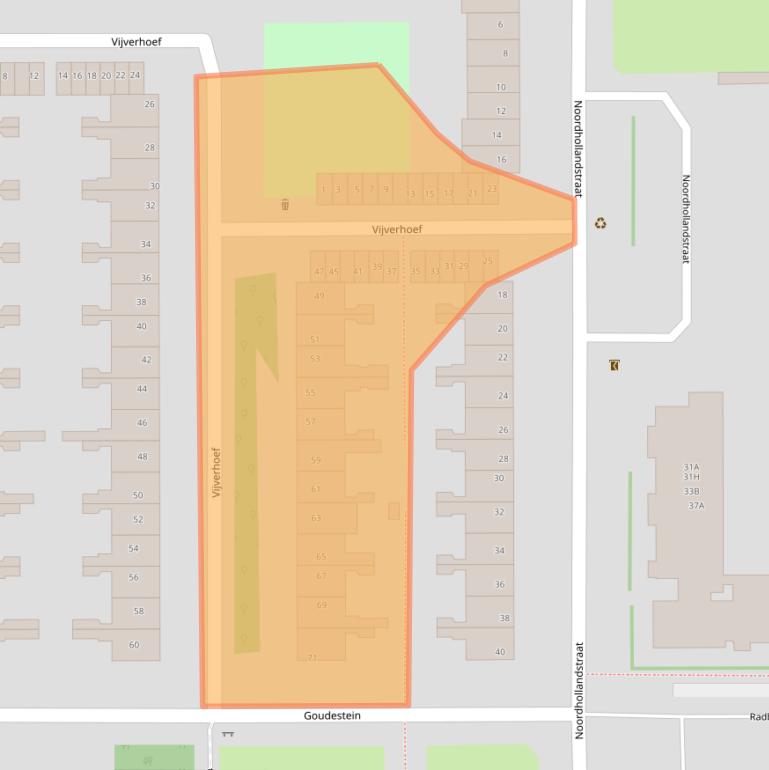 Kaart van postcodegebied 1081AW.