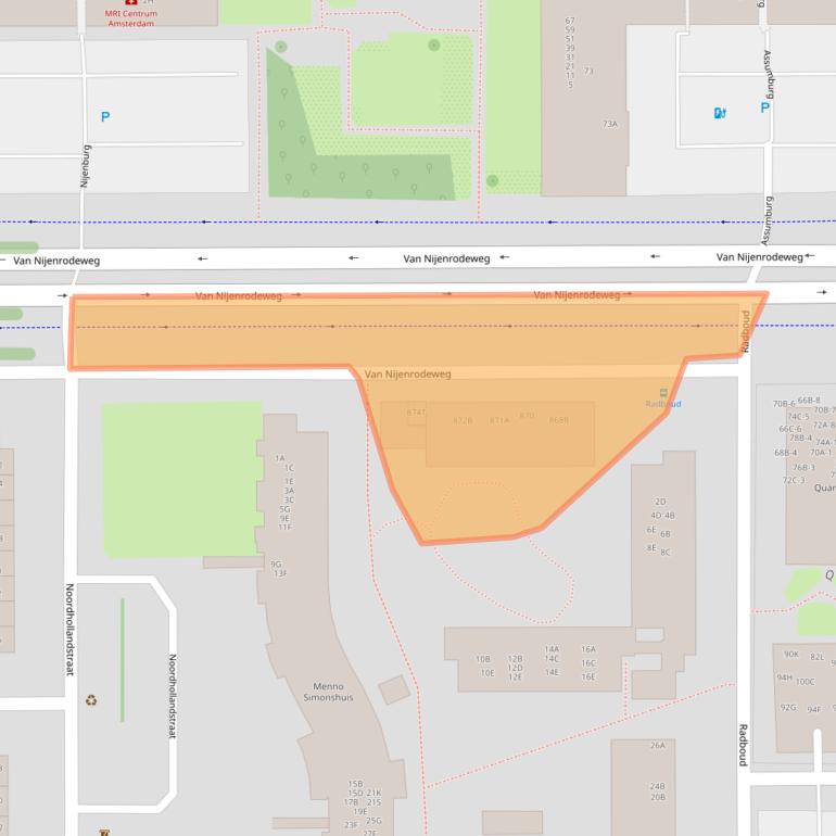 Kaart van postcodegebied 1081BE.