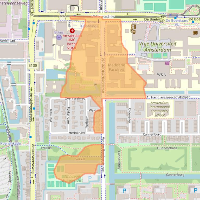 Kaart van postcodegebied 1081BT.